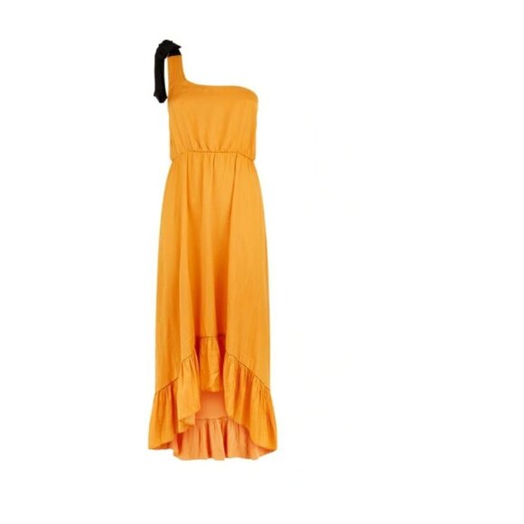 Maje Rasti One Shoulder Satin Dress Jaune Mustard Yellow Size 2 Medium - Picture 4 of 8